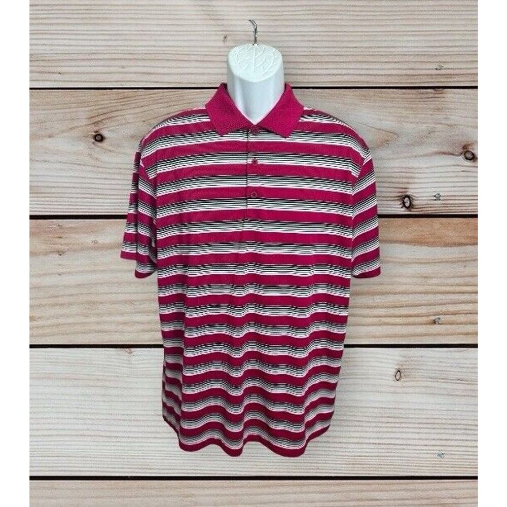 Men's Nike Golf Tour Performance Polo Shirt Sz Large Fuchsia Black Striped Vent